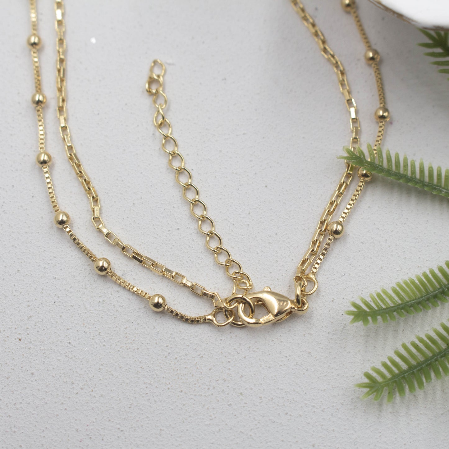 Satellite & Rectangular Box Chain, Double Chain Necklace