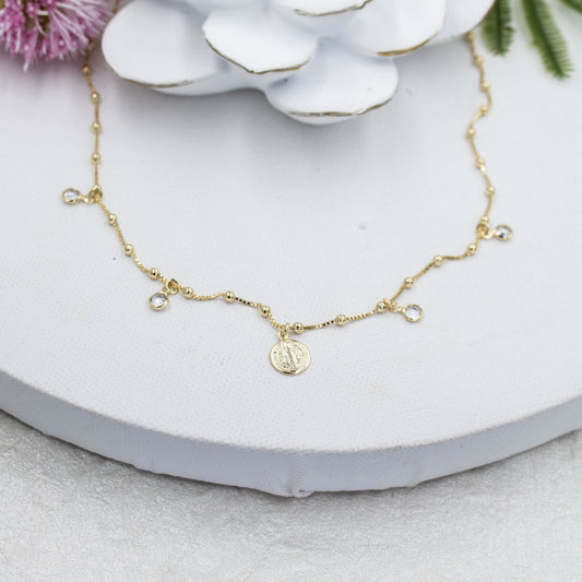 Saint Benedict Pendant with Four Spot Light Satellite Chain Necklace