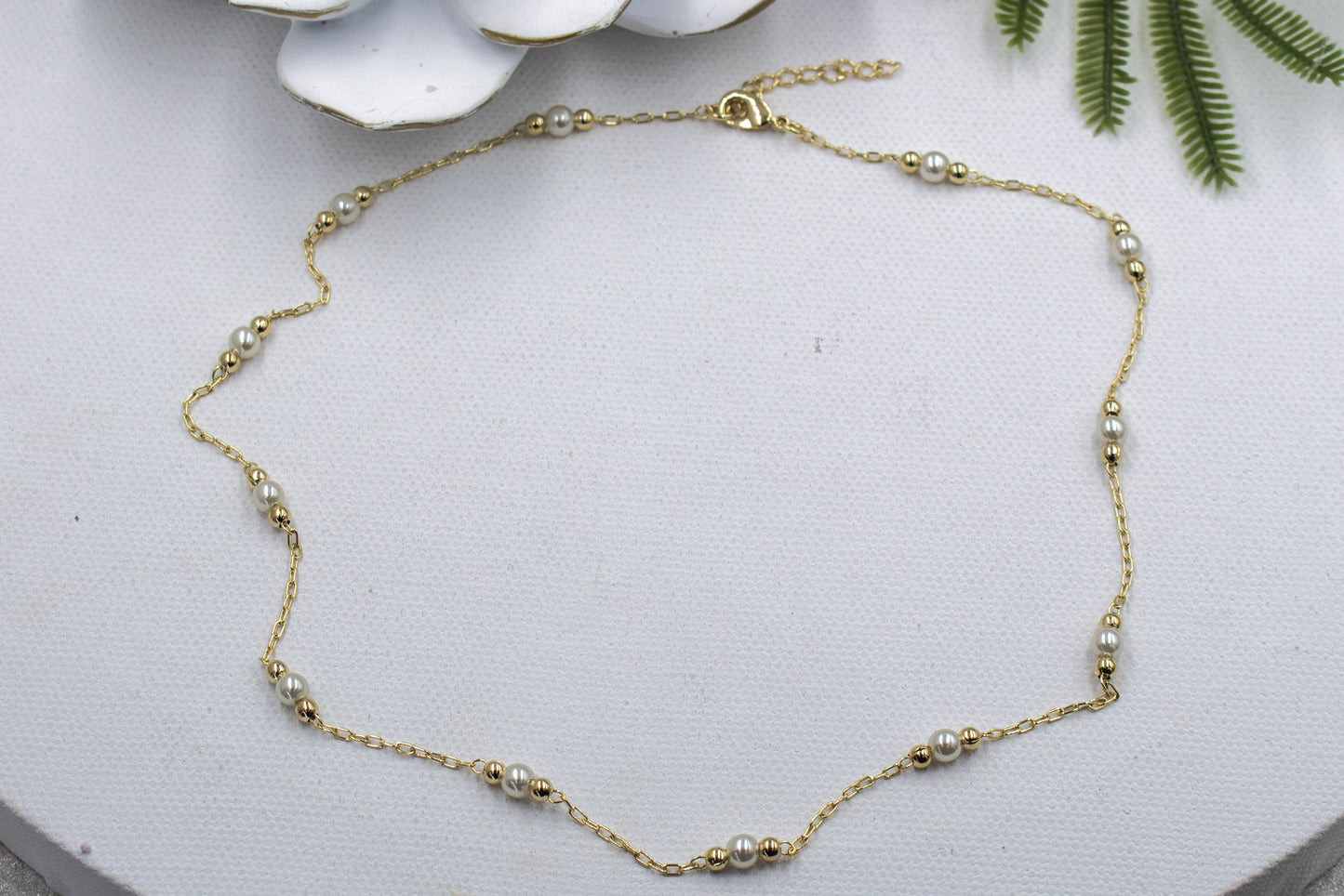 Dainty Pearl Beaded Necklace, Anklet & Bracelet Set