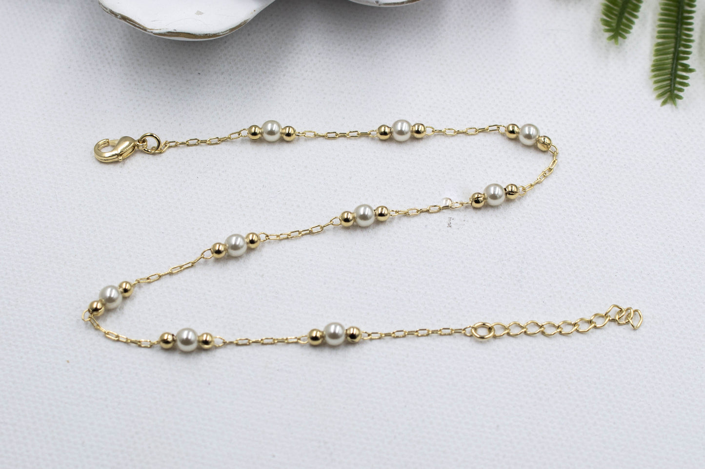 Dainty Pearl Beaded Necklace, Anklet & Bracelet Set