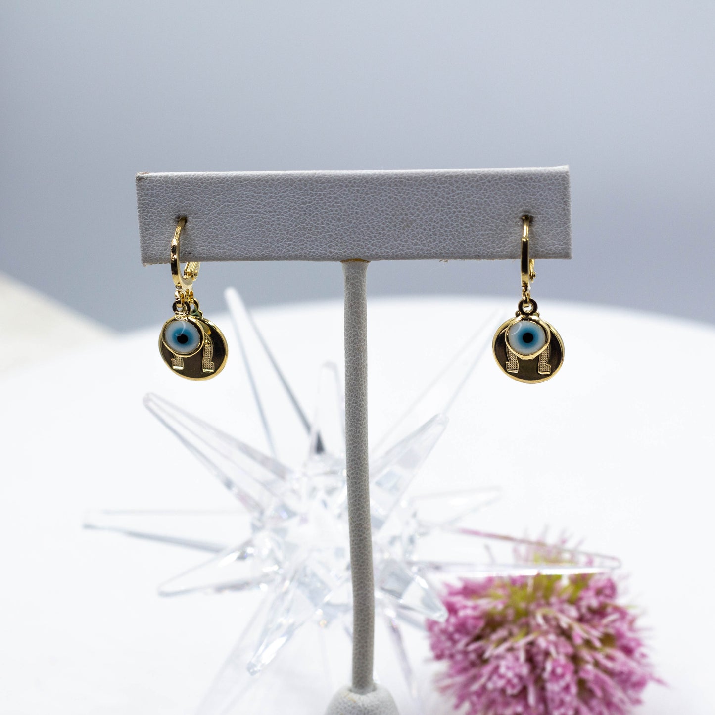 Horse Shoe and Evil Eye Huggie Earrings