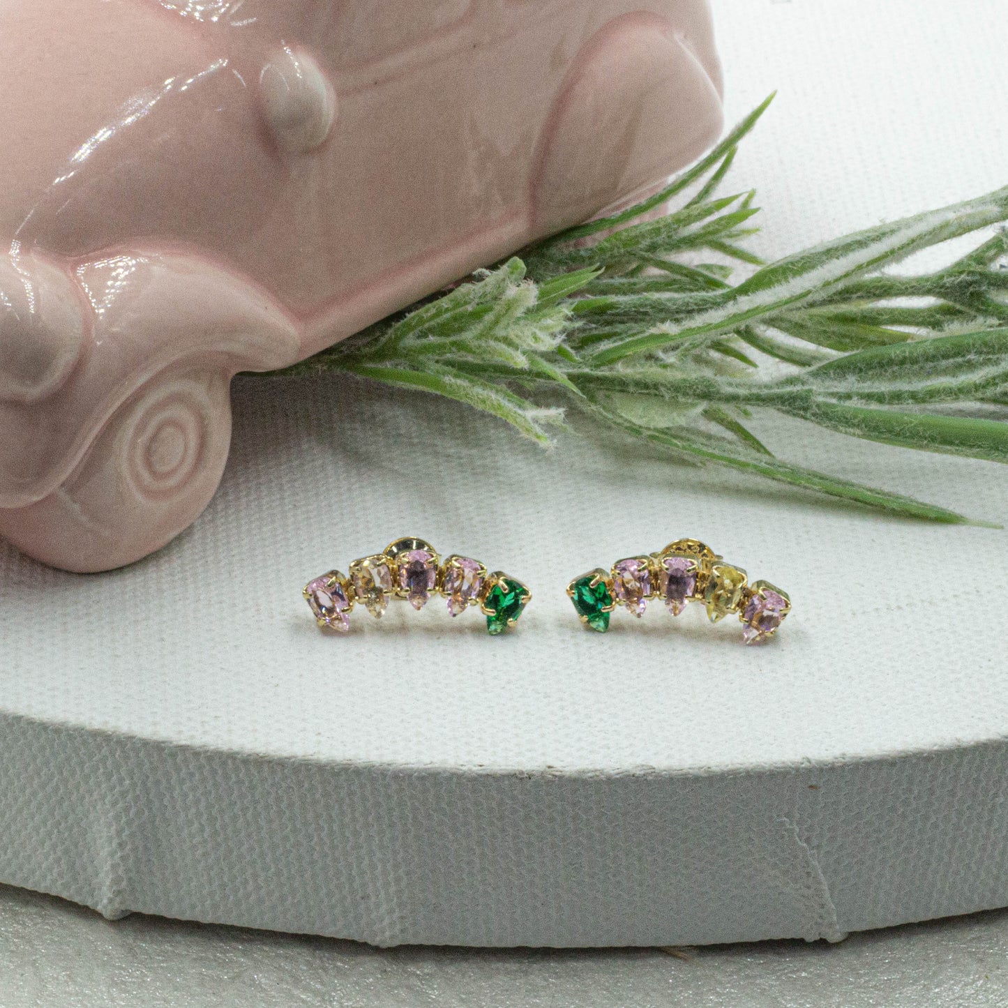 Colorful Cz Tear Stud Earrings