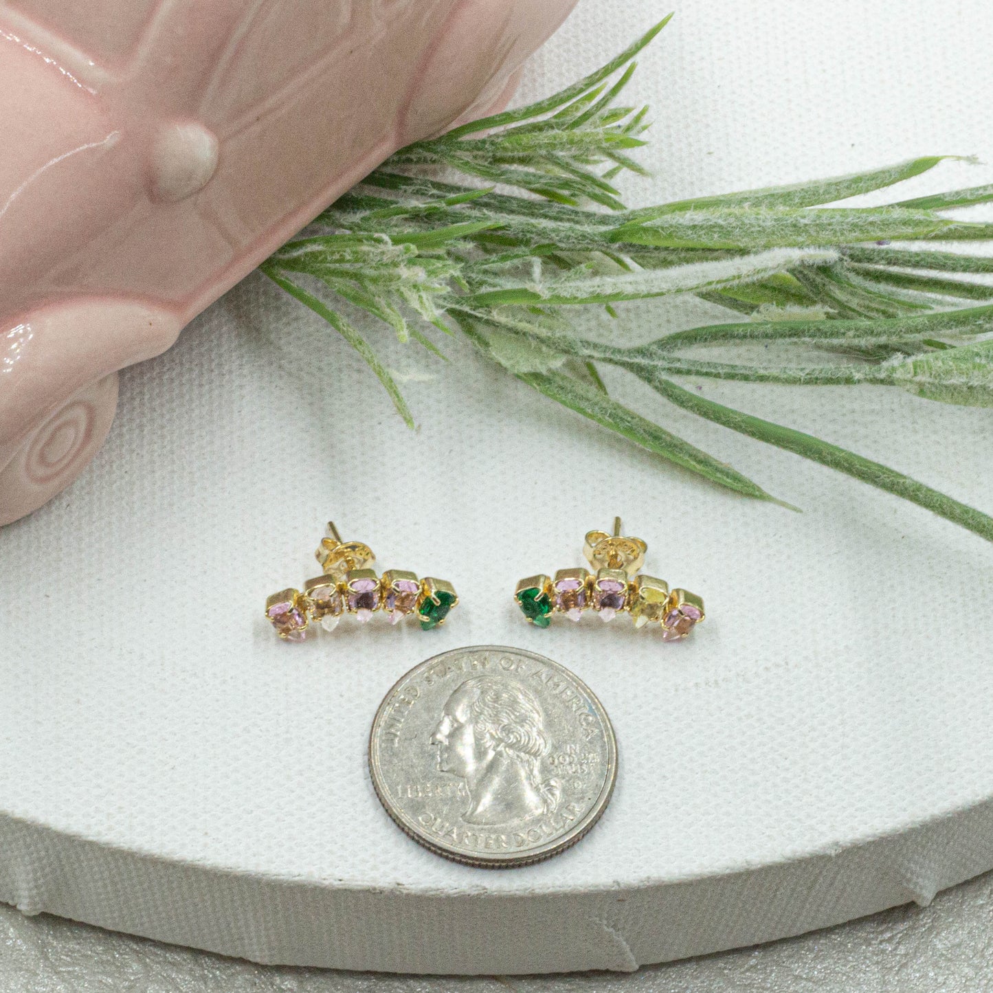 Colorful Cz Tear Stud Earrings