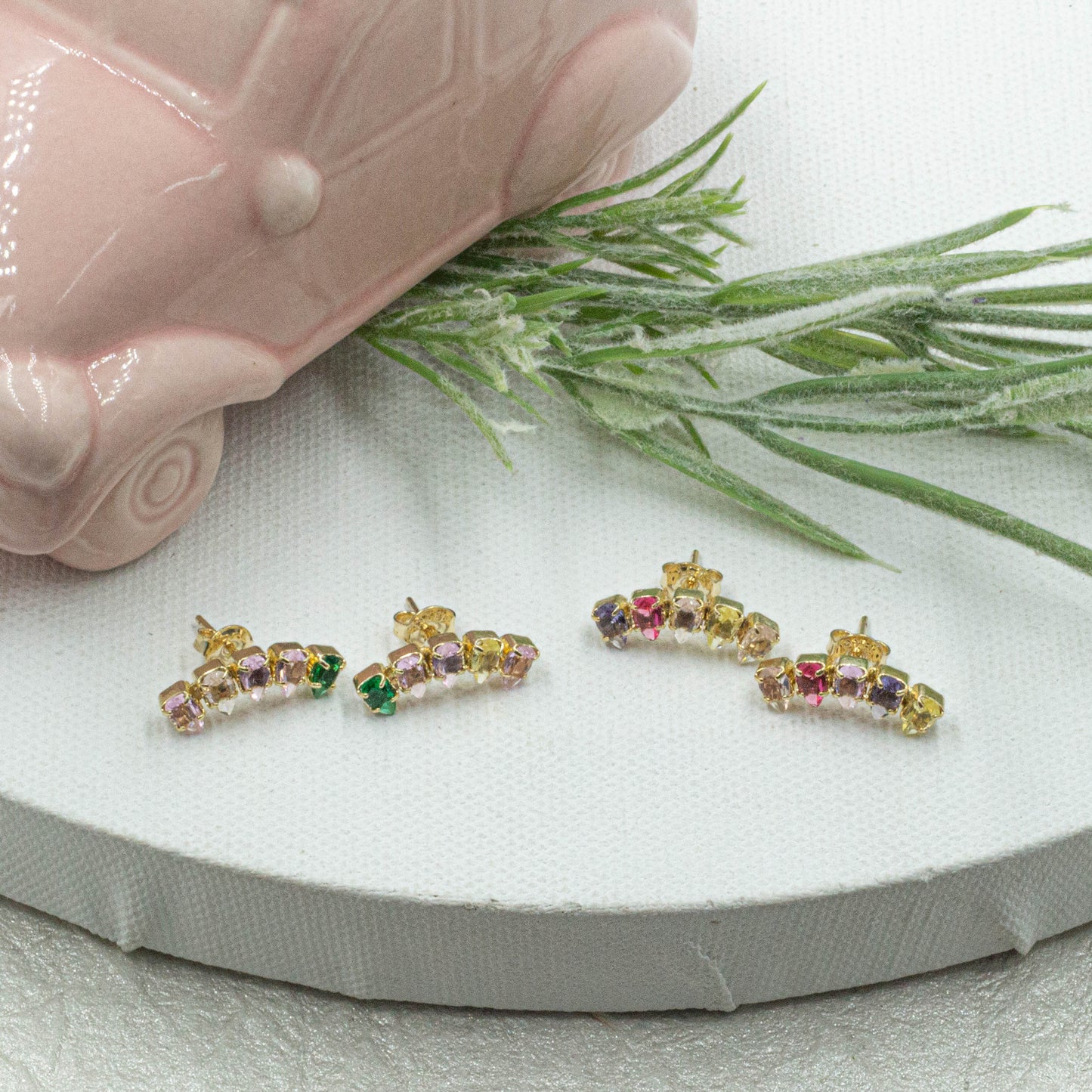 Colorful Cz Tear Stud Earrings