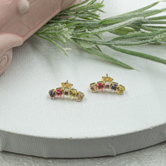 Colorful Cz Tear Stud Earrings