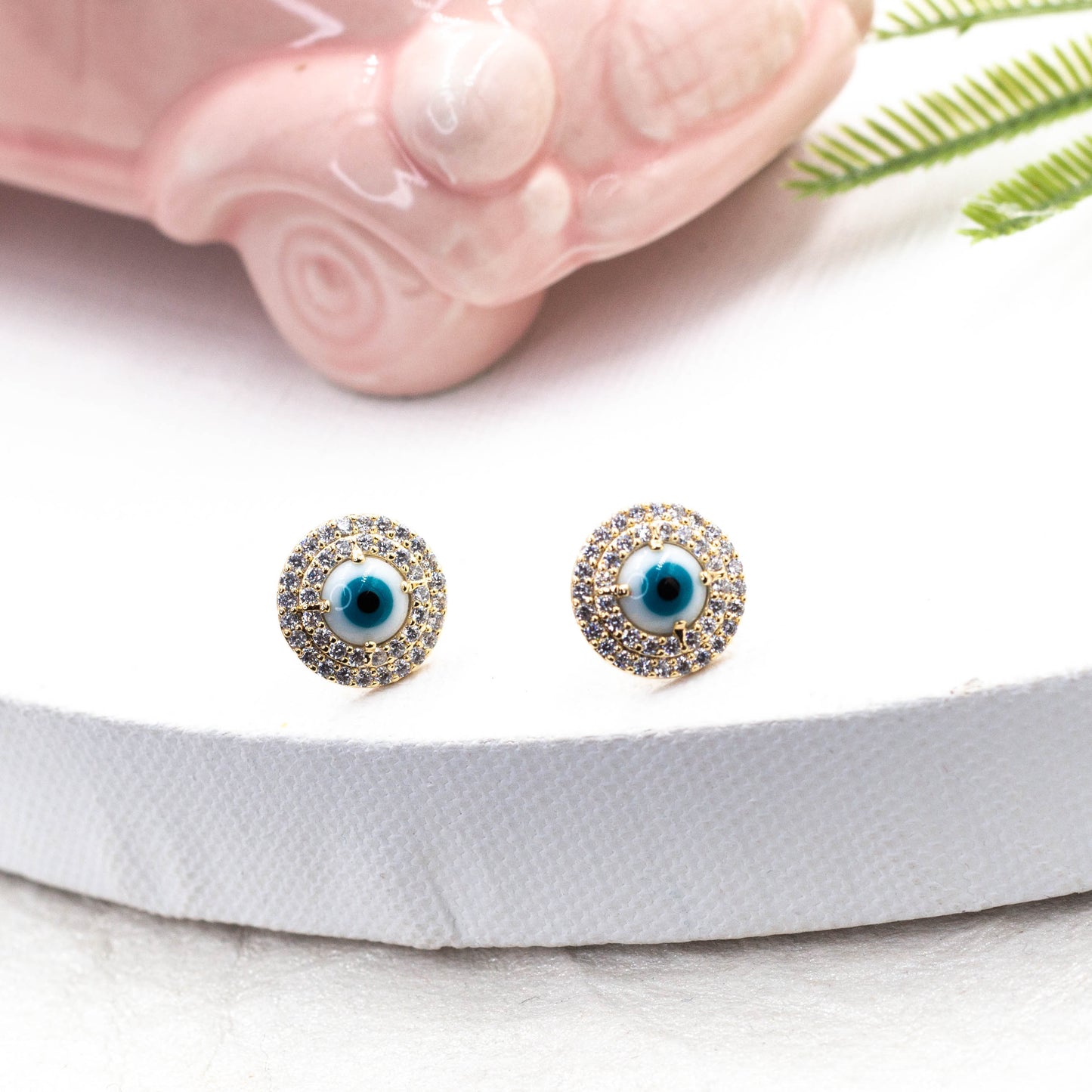 Zirconia Evil Eye Stud Earrings