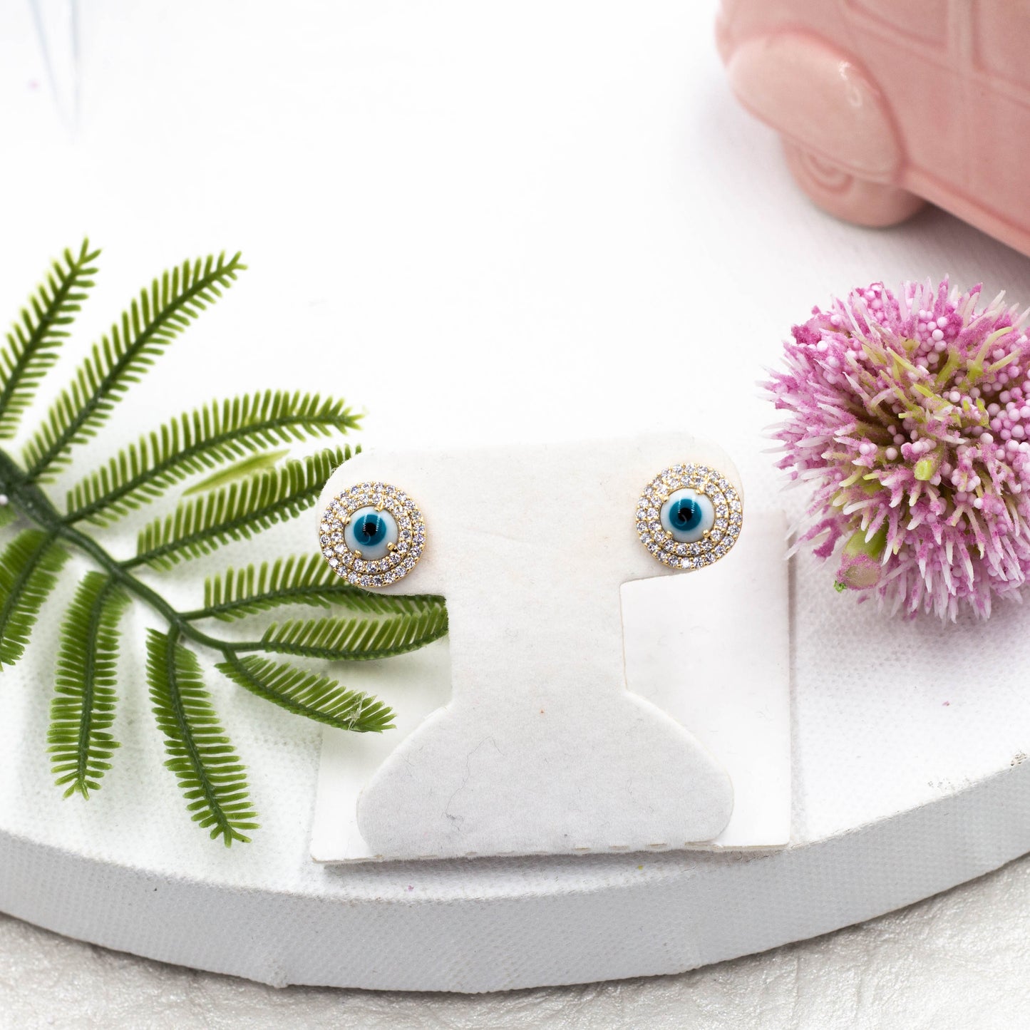 Zirconia Evil Eye Stud Earrings