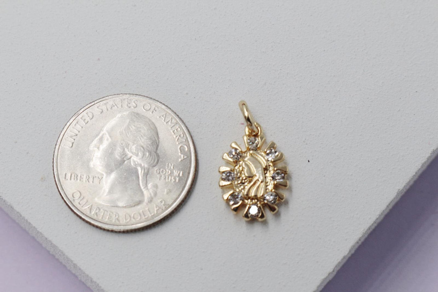 Virgin Mary Surrounded with Cubic Zirconia Stones Pendant