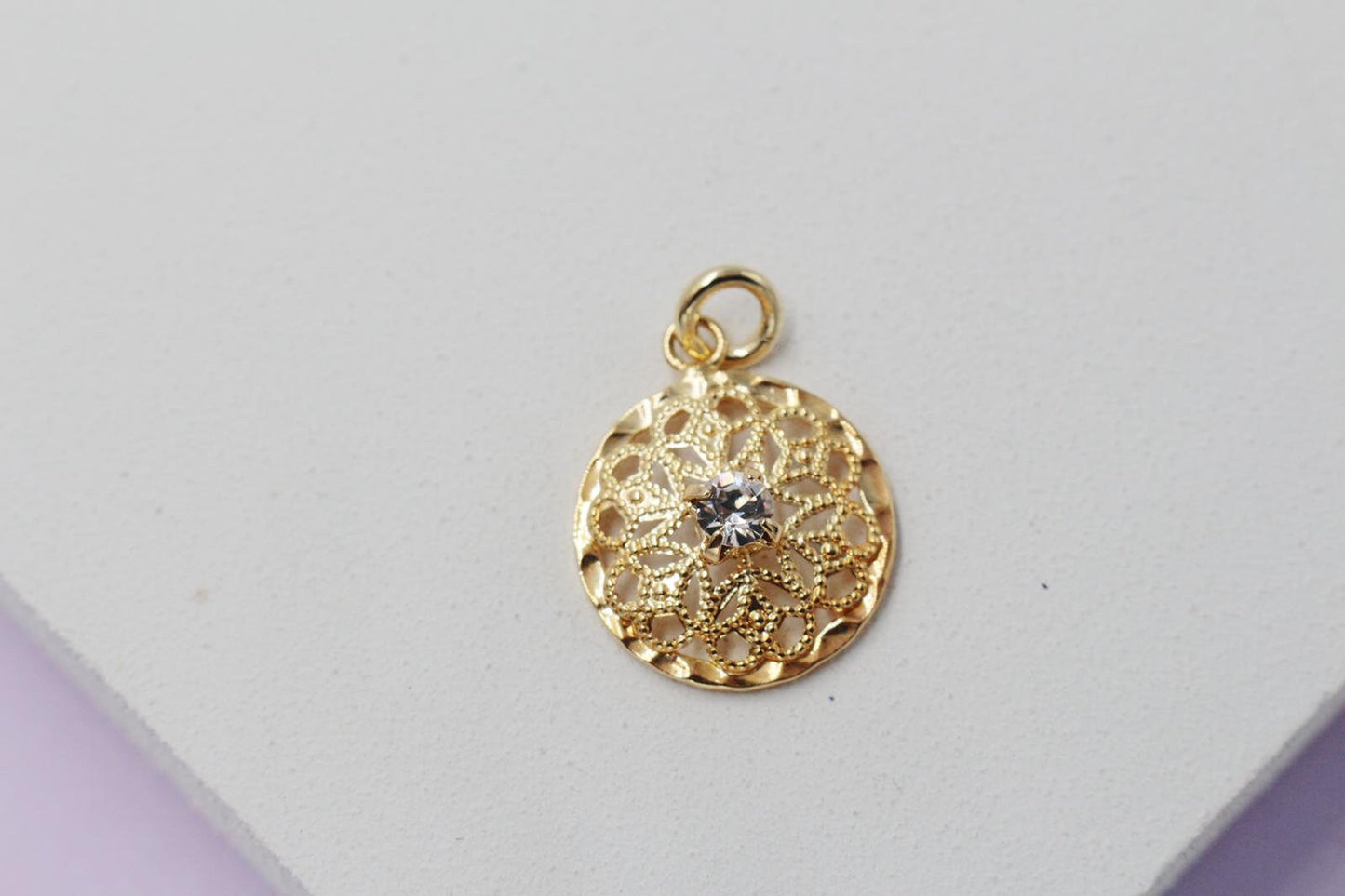 Filigree Round Charm with Cubic Zirconia Pendant