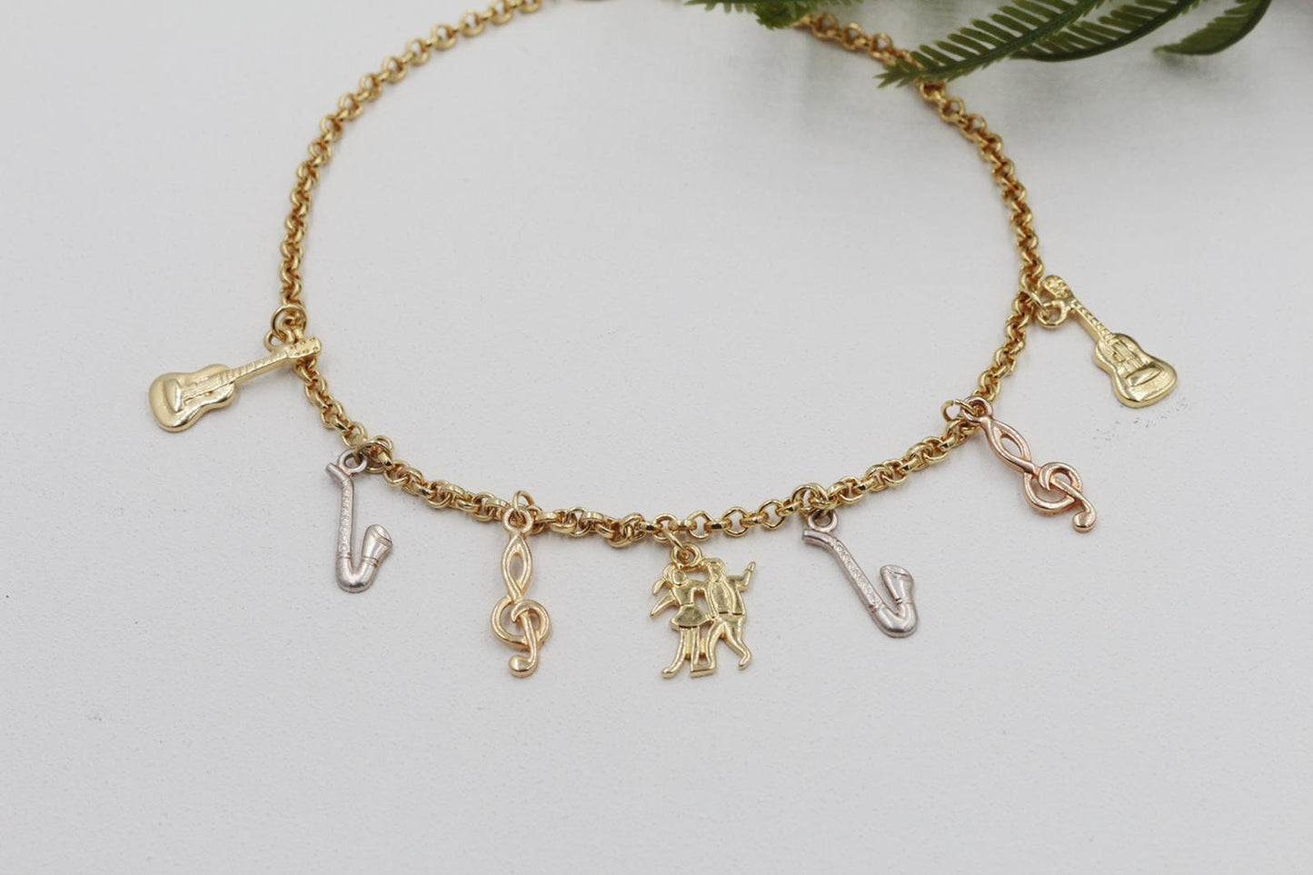 Three Tone Gold Musical Charms Anklet