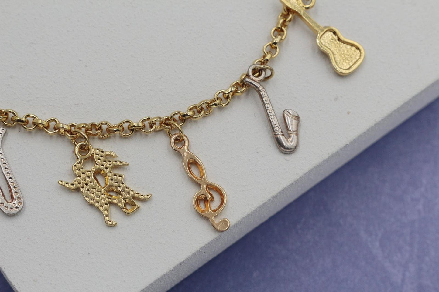 Three Tone Gold Musical Charms Anklet