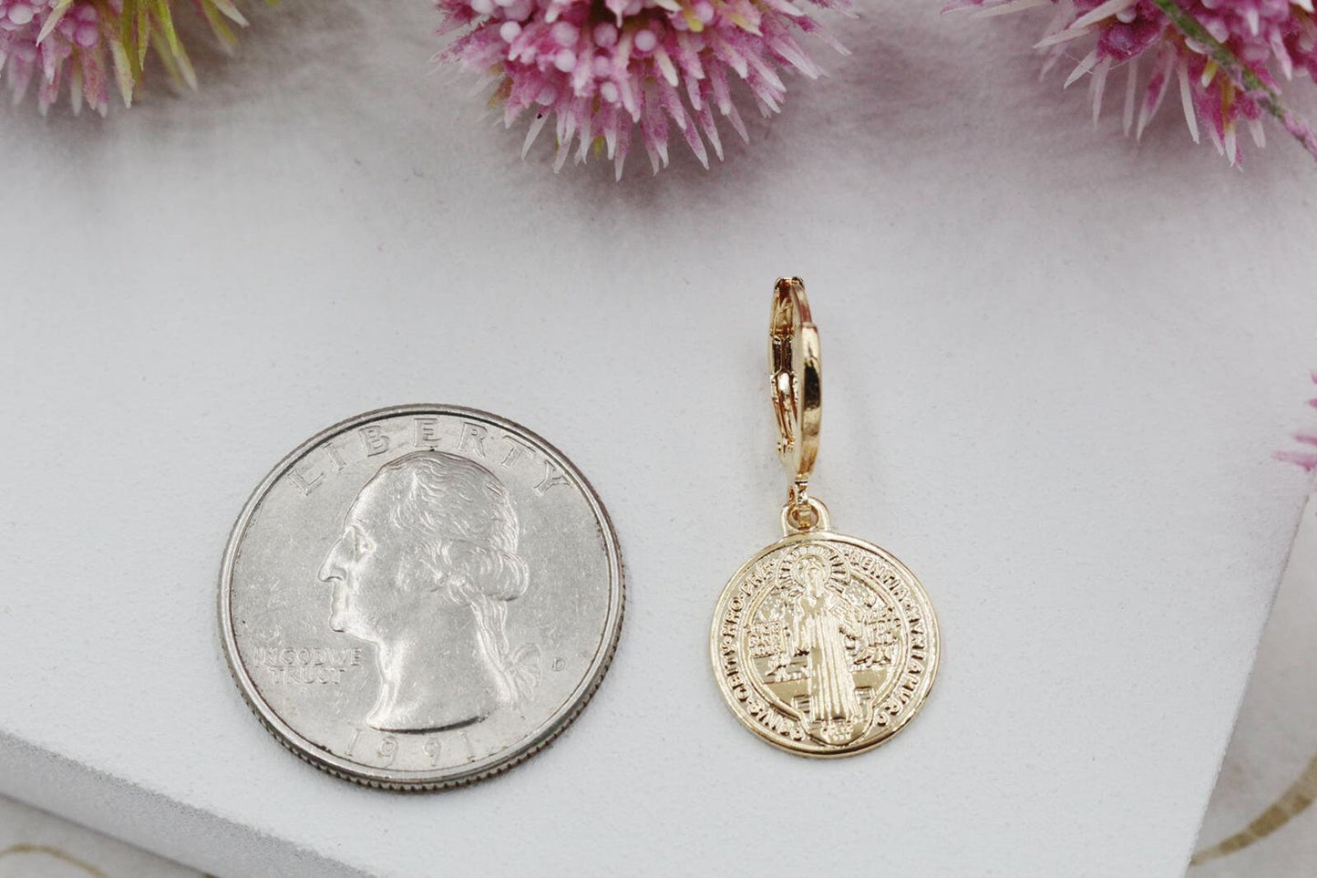 St. Benedict Medallion Huggies Earrings