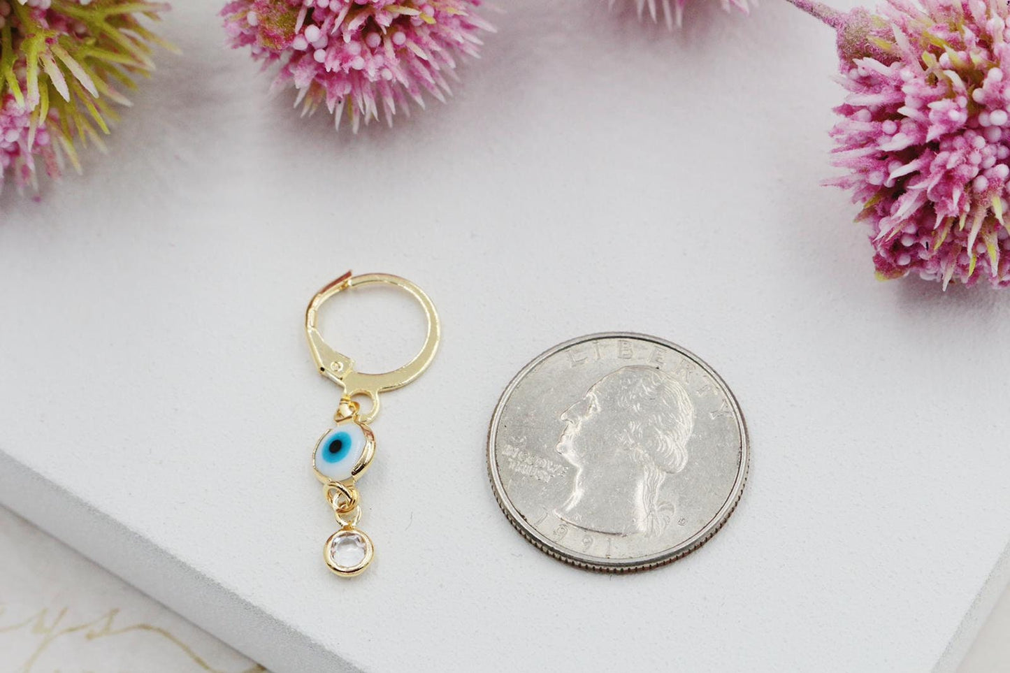 Evil Eye with Cubic Zirconia Stones Huggies Earrings