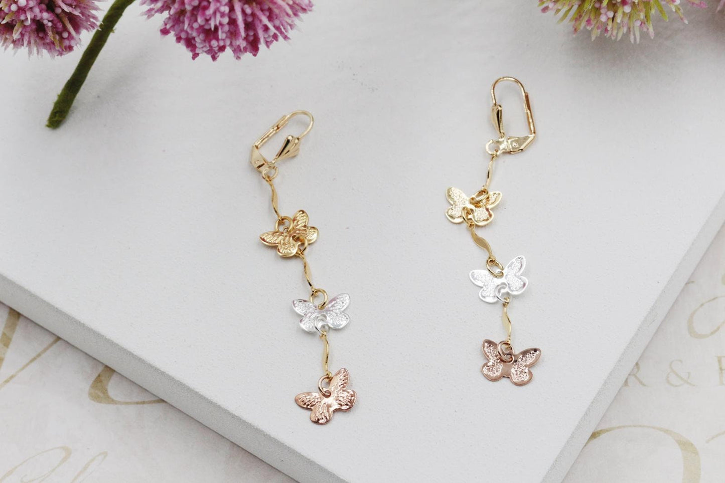 3 Tone Butterflies Huggies Earrings