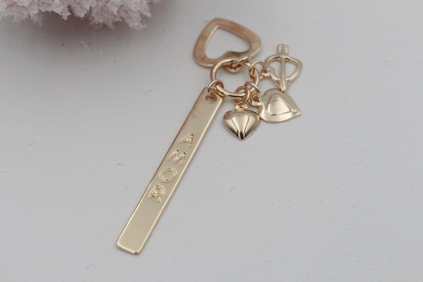 AMOR Engraved Charm with MINI Hearts Pendant