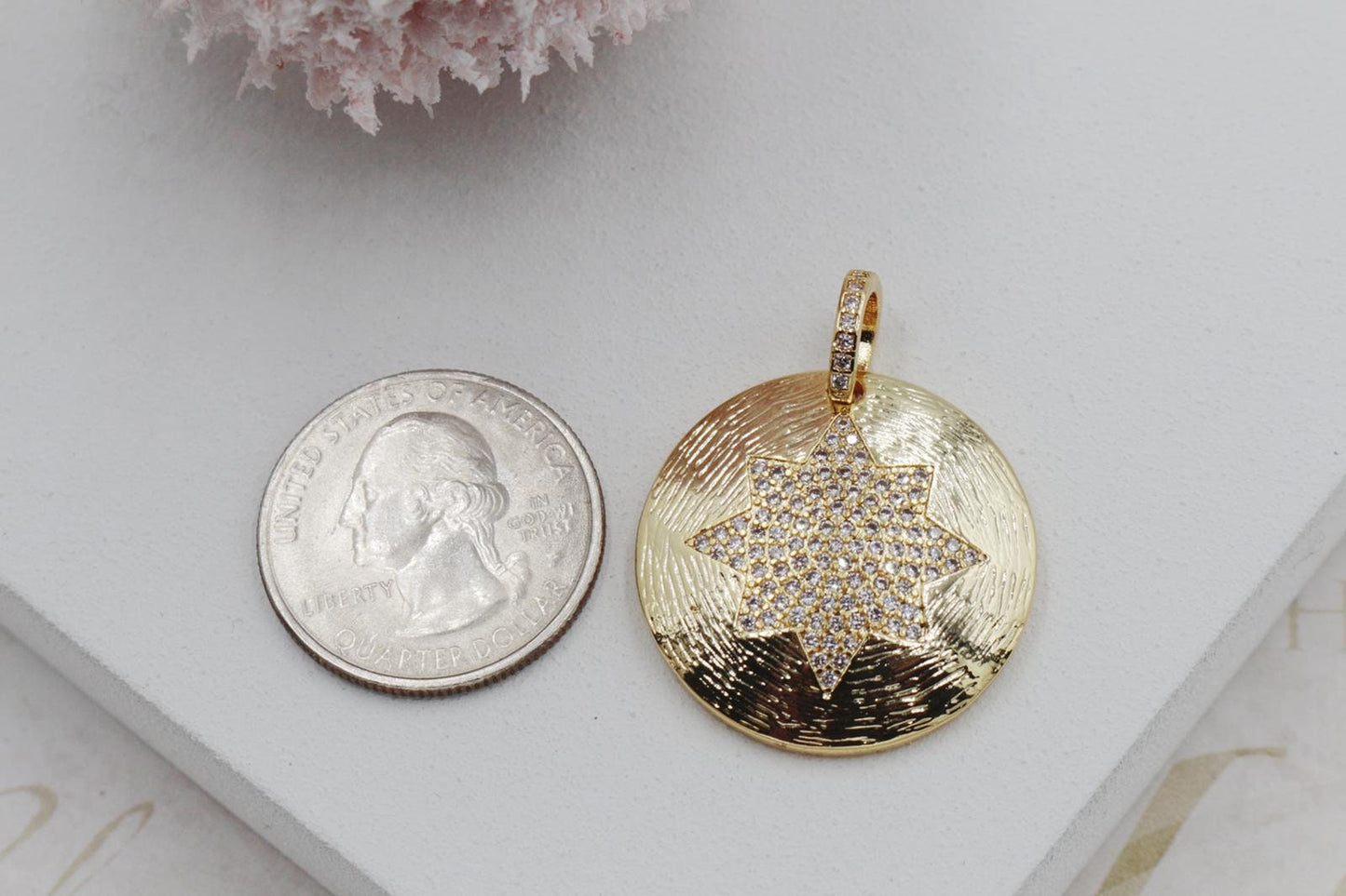 All Cubic Zirconia Bursting 8 Point Star Medallion Pendant