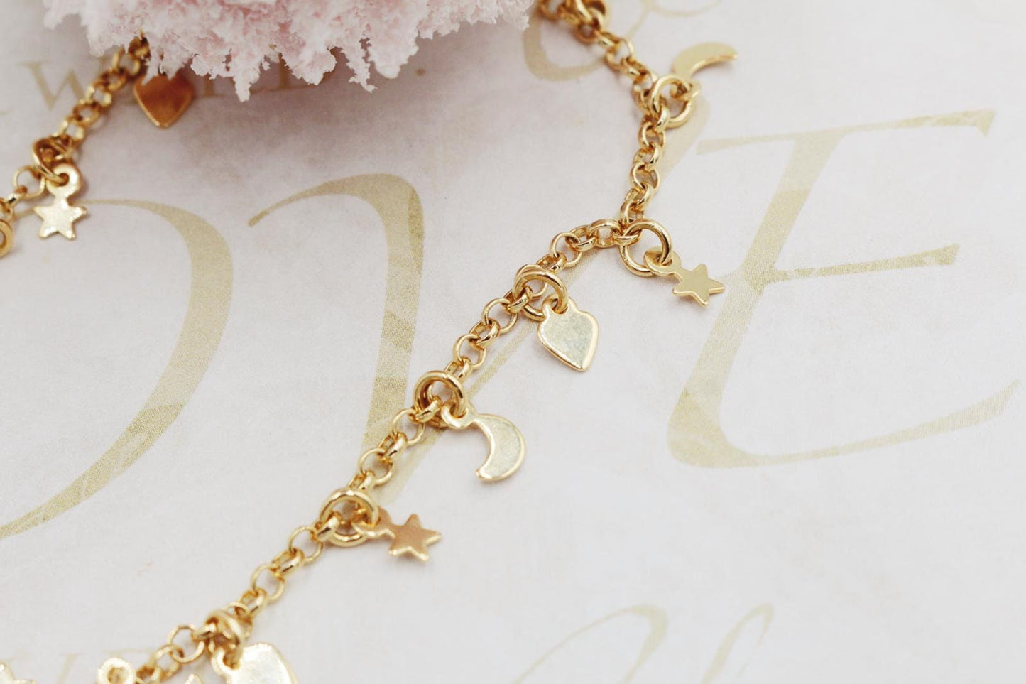 Hanging Hearts Moon Crescents & Starts Rolo Chain Choker