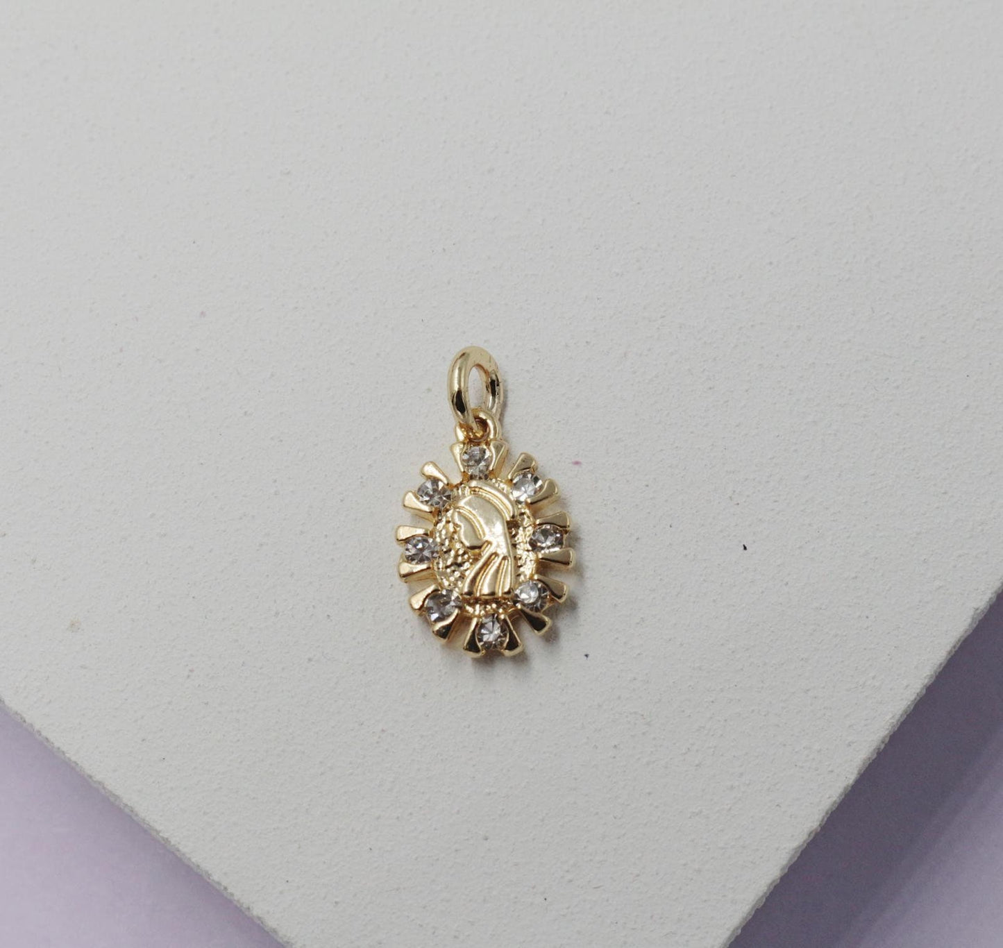 Virgin Mary Surrounded with Cubic Zirconia Stones Pendant