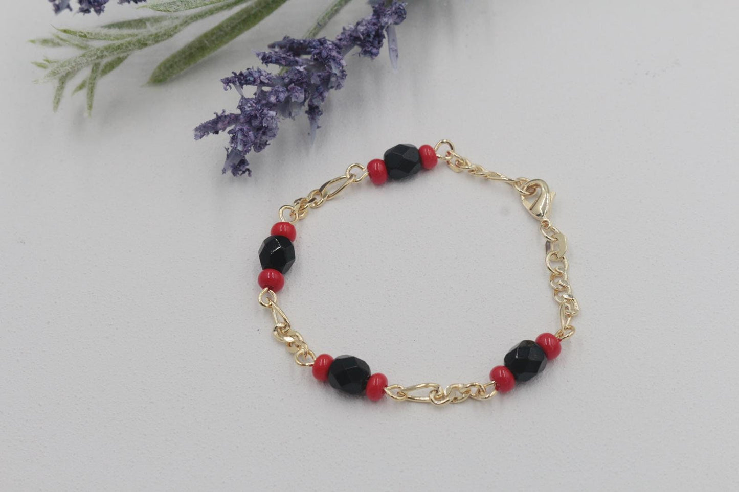 Black and Red Beaded Figaro Chain Children's Bracelet