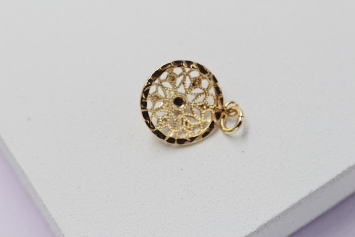Filigree Round Charm with Cubic Zirconia Pendant