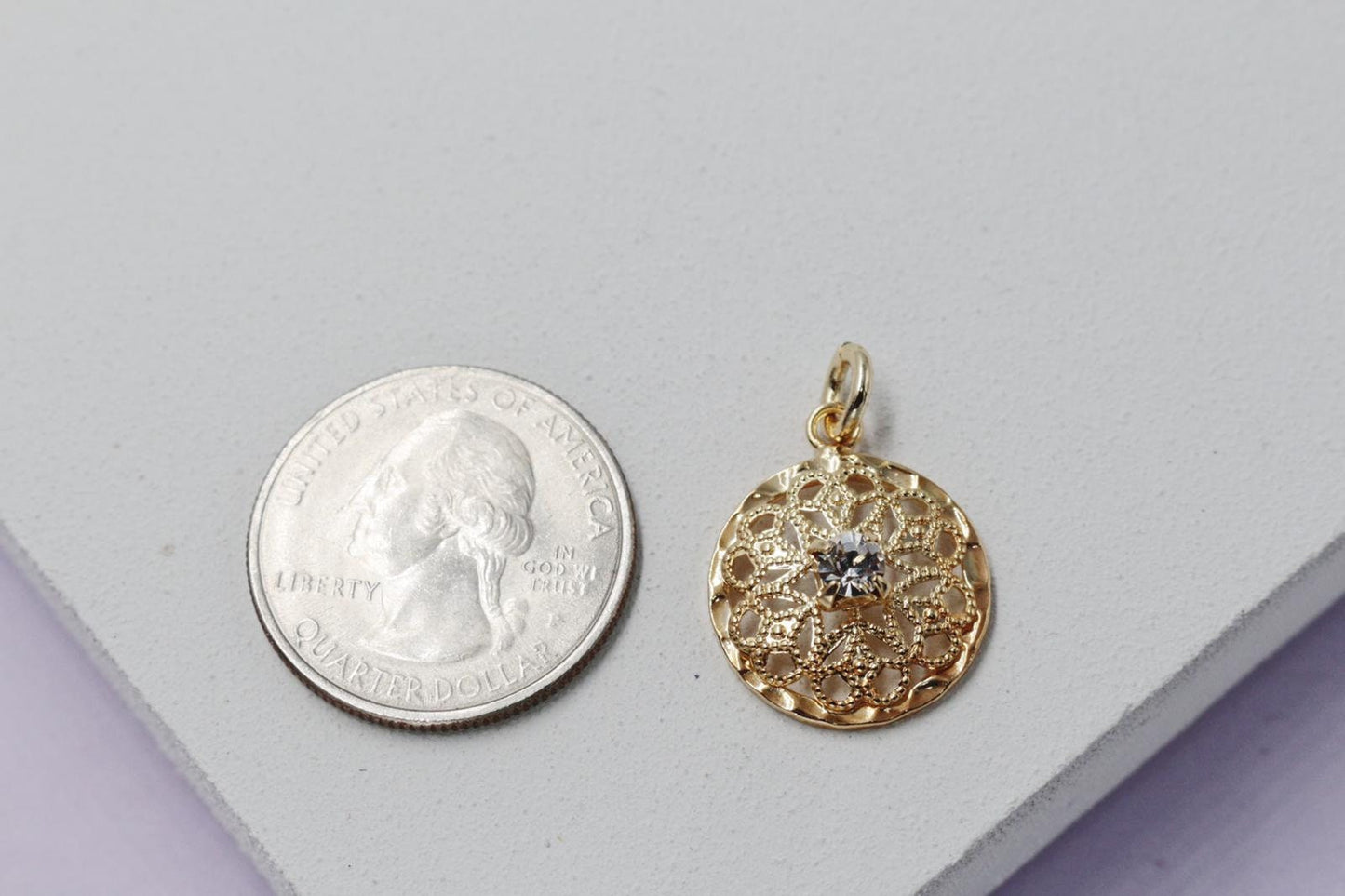 Filigree Round Charm with Cubic Zirconia Pendant