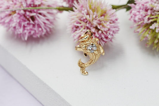Dainty Detailed Dolphin with Cubic Zirconia Stone Pendant