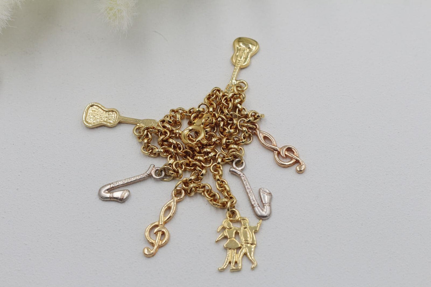 Three Tone Gold Musical Charms Anklet