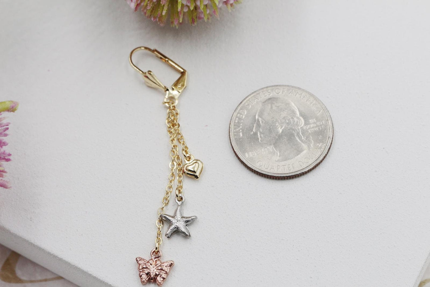 3 Tone Heart Starfish Butterfly Huggies Earrings