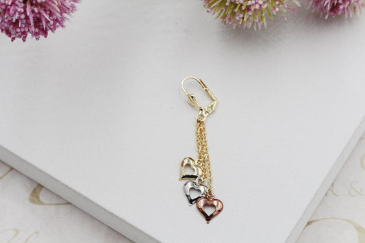 3 Tone Hearts Huggies Earrings