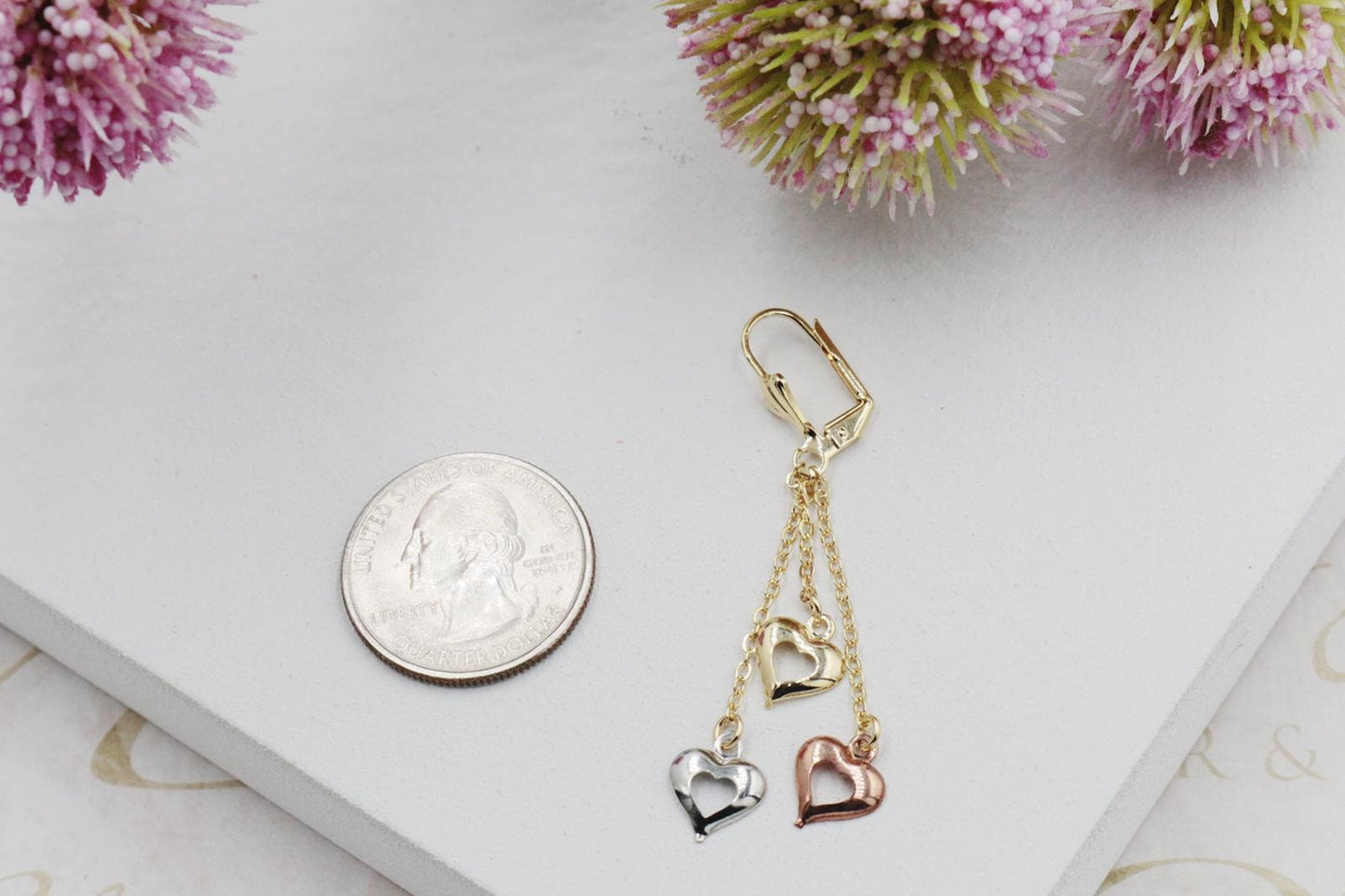 3 Tone Hearts Huggies Earrings