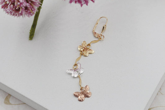 3 Tone Butterflies Huggies Earrings