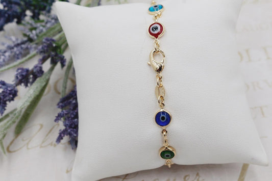 Colorful Glass Evil Eye Clip Chain Bracelet