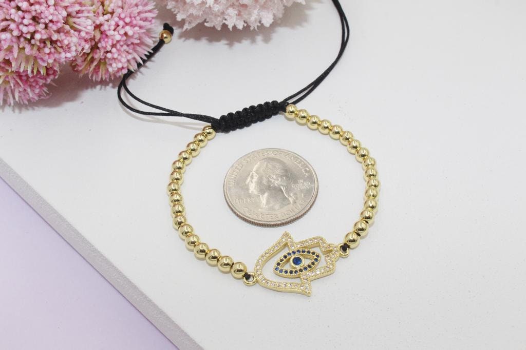 Beaded Bracelet with Cubic Zirconia Hamsa Hand Pendant