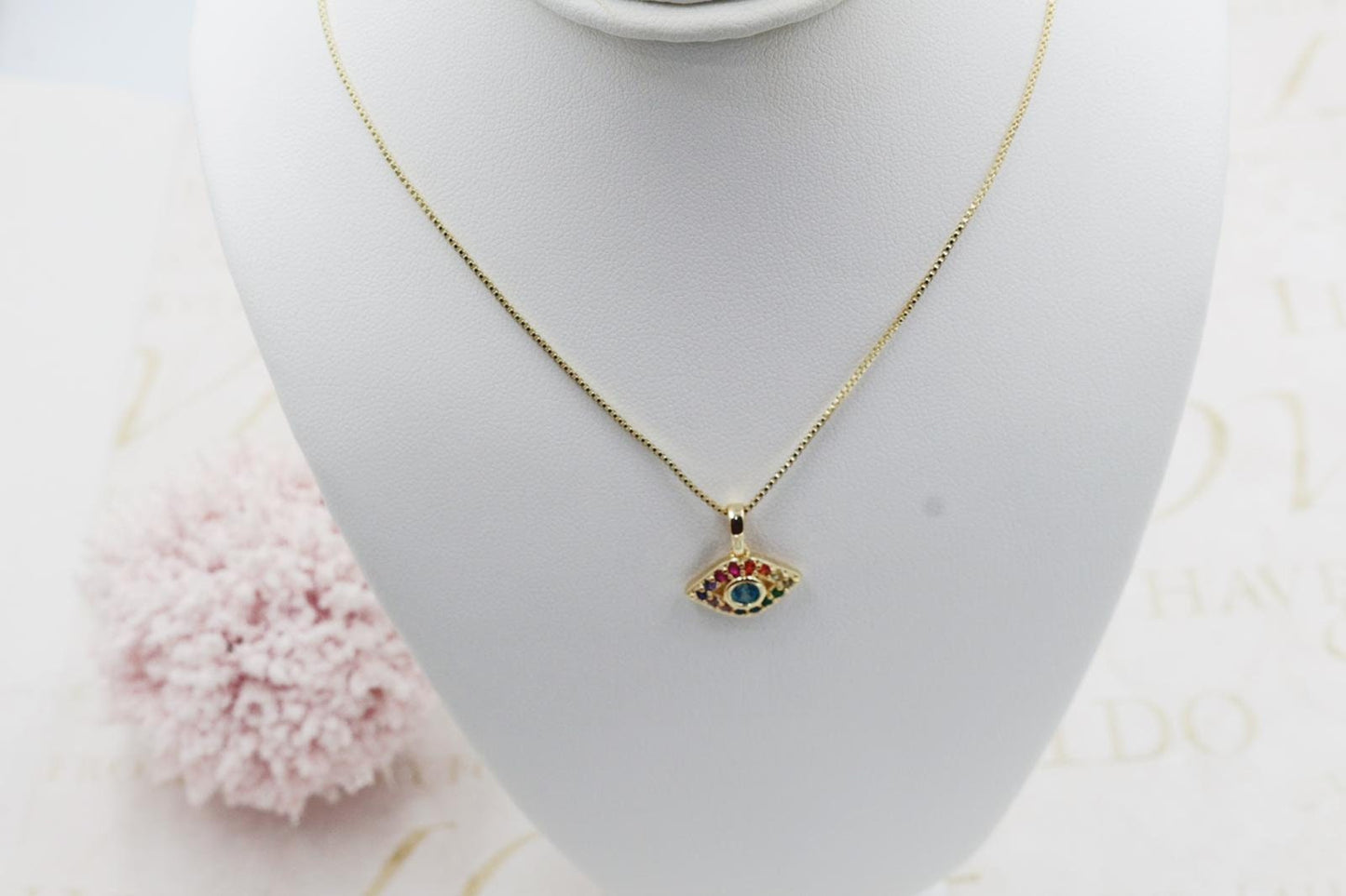 Colorful Cubic Zirconia Eye Pendant Necklace