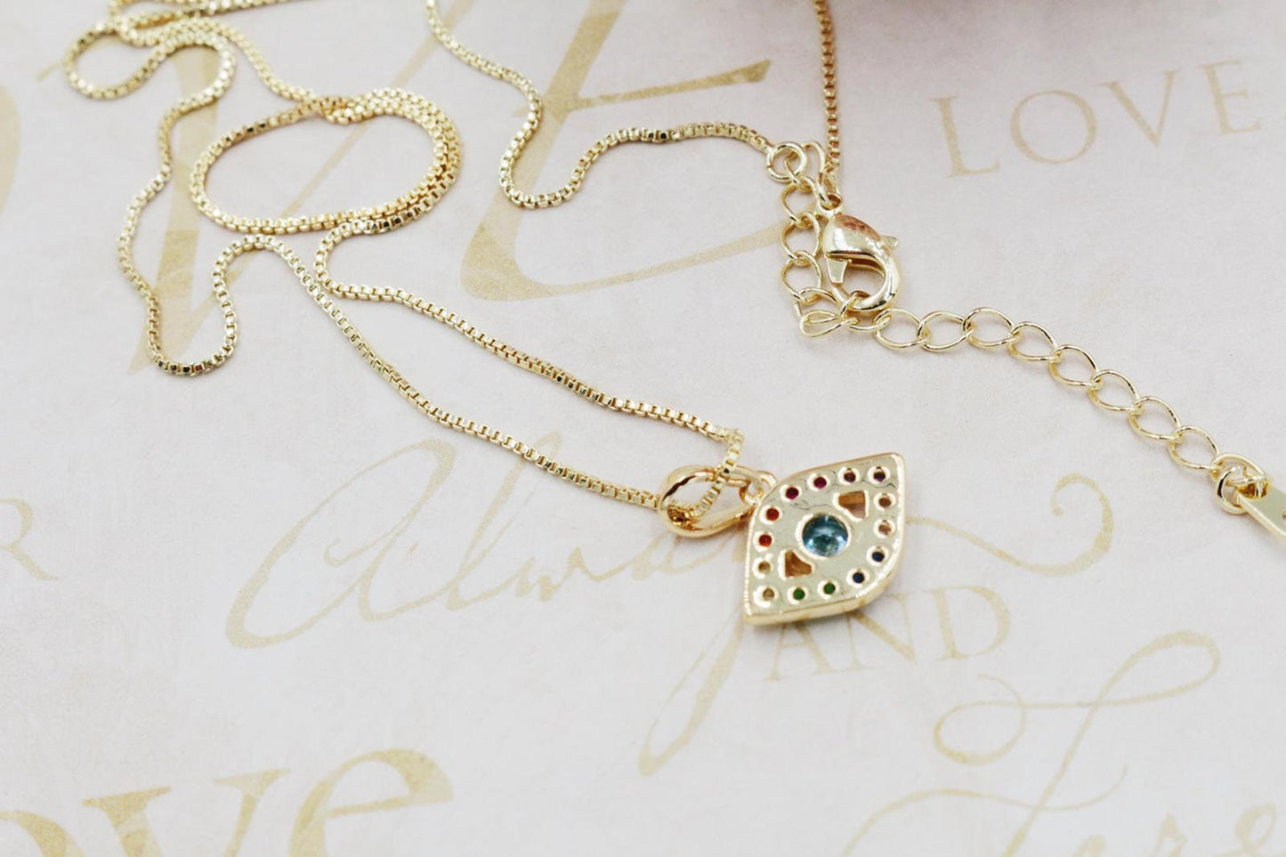 Colorful Cubic Zirconia Eye Pendant Necklace