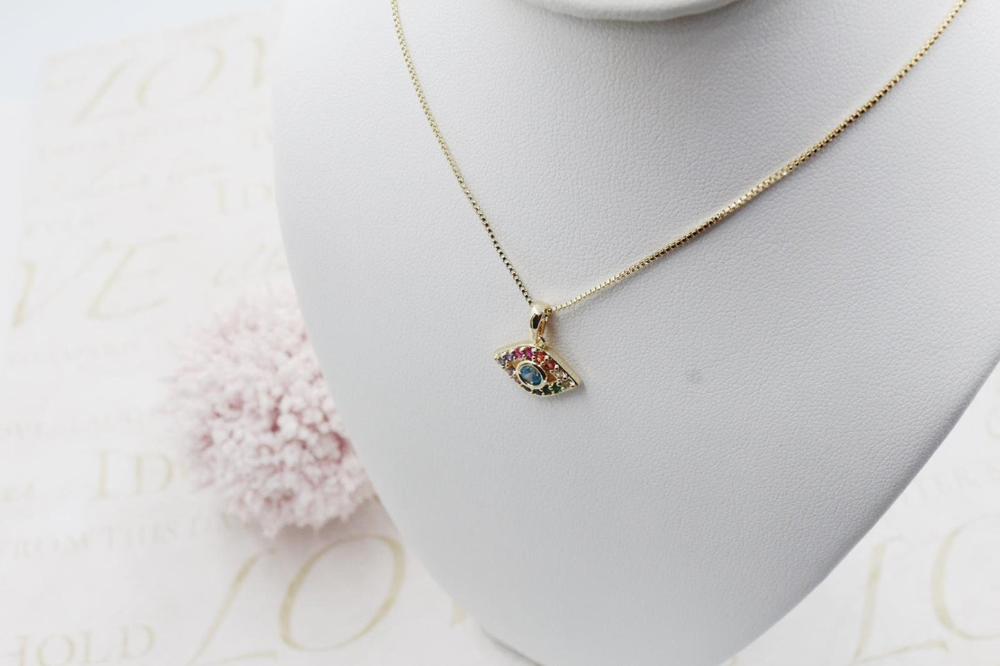 Colorful Cubic Zirconia Eye Pendant Necklace