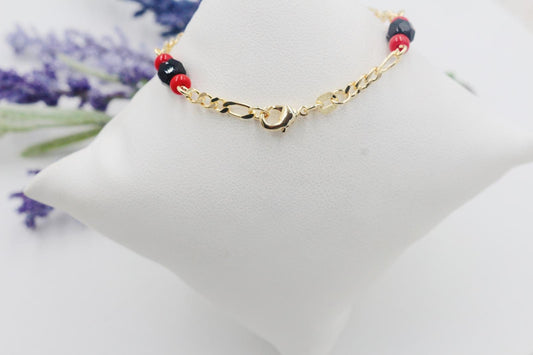 Black and Red Beaded Figaro Chain Children's Bracelet