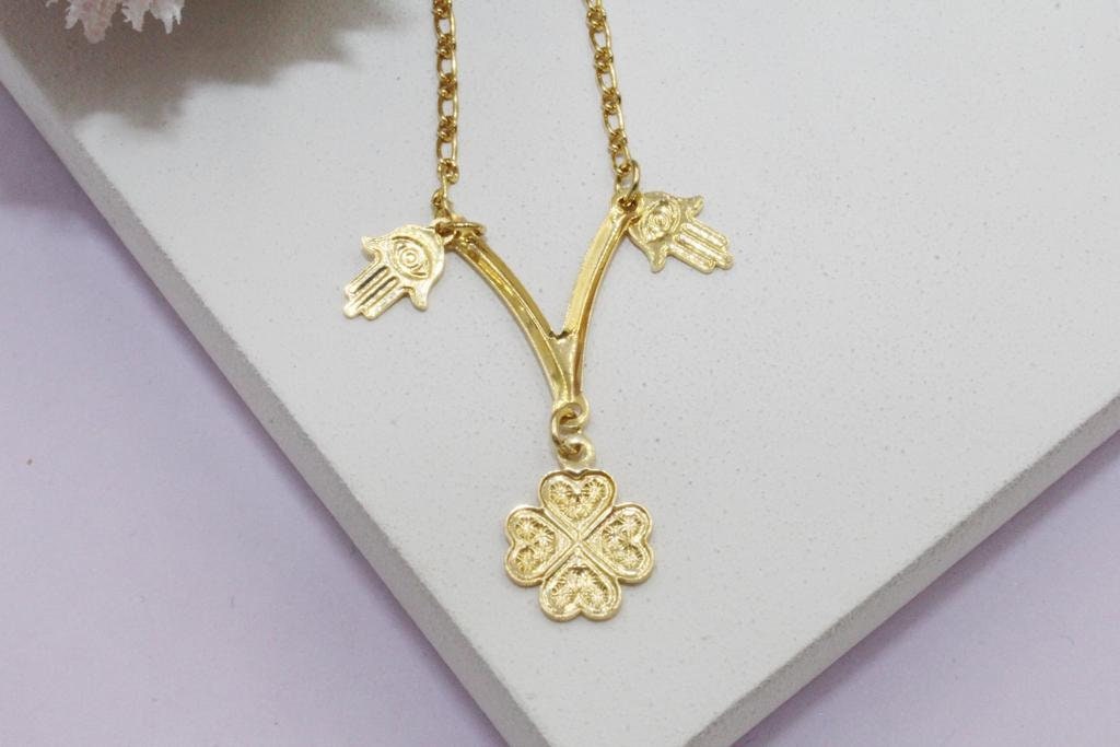 Hamsa Hand, Lucky Love, Four "Heart" Clover Necklace