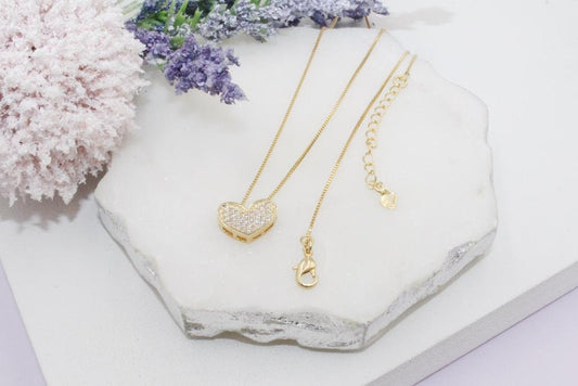 Beautiful Clear Micro Cubic Zirconia Heart Necklace