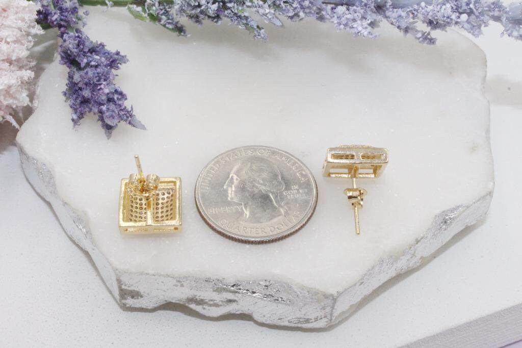 Micro Cubic Zirconia Square Stud Earrings