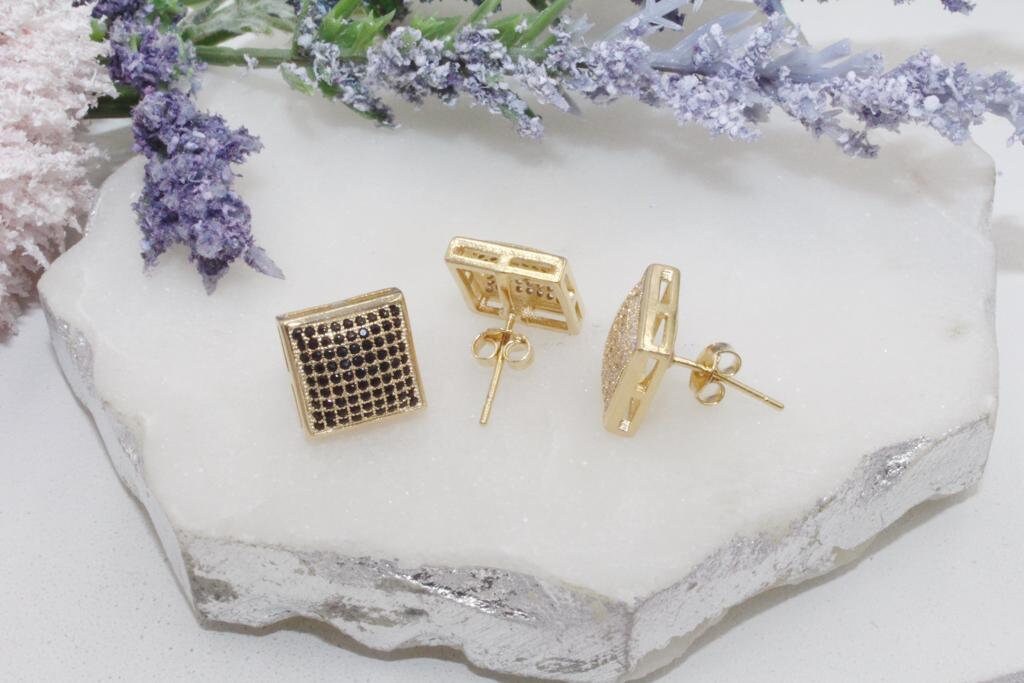 Micro Cubic Zirconia Square Stud Earrings
