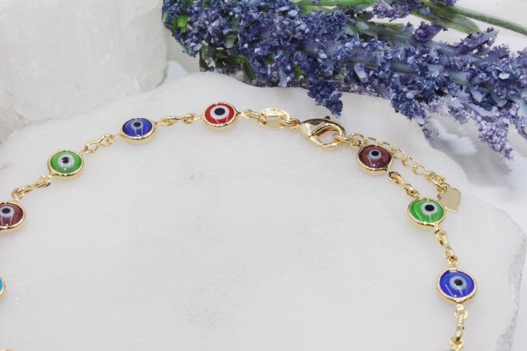 Filled Dainty Colorful Evil Eye Anklet