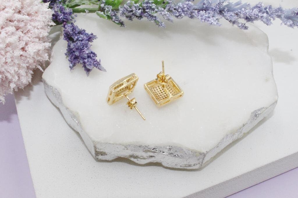 Micro Cubic Zirconia Square Stud Earrings