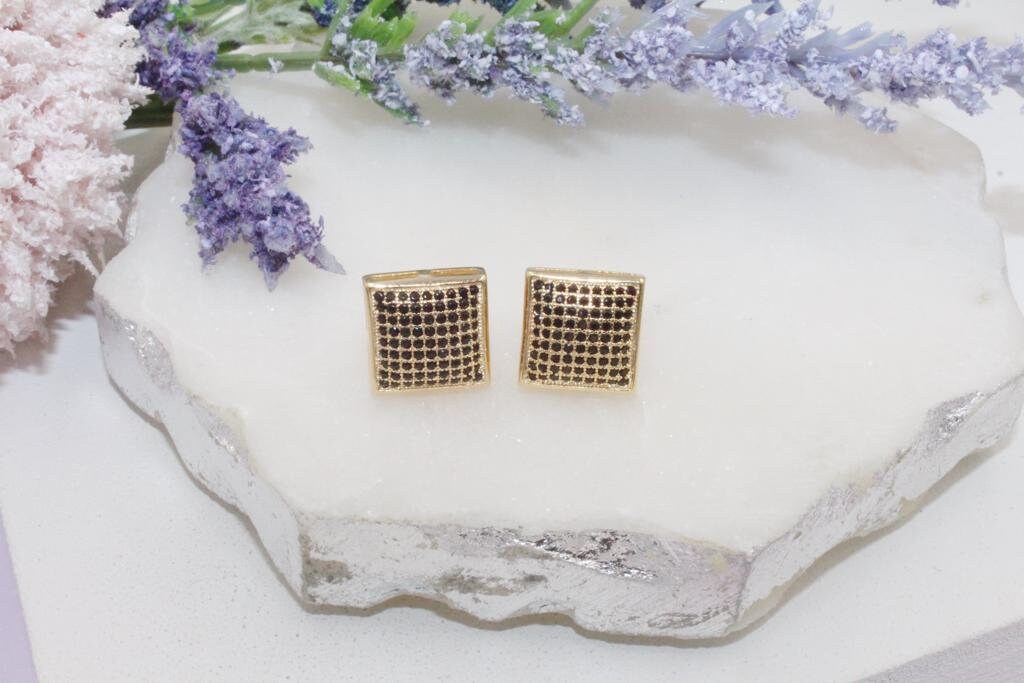 Micro Cubic Zirconia Square Stud Earrings