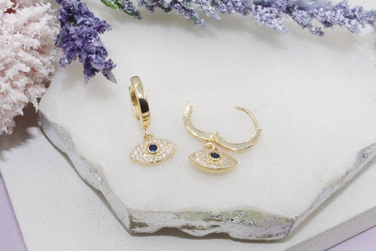 Dainty Cubic Zirconia Blue Eye Pendant Huggies