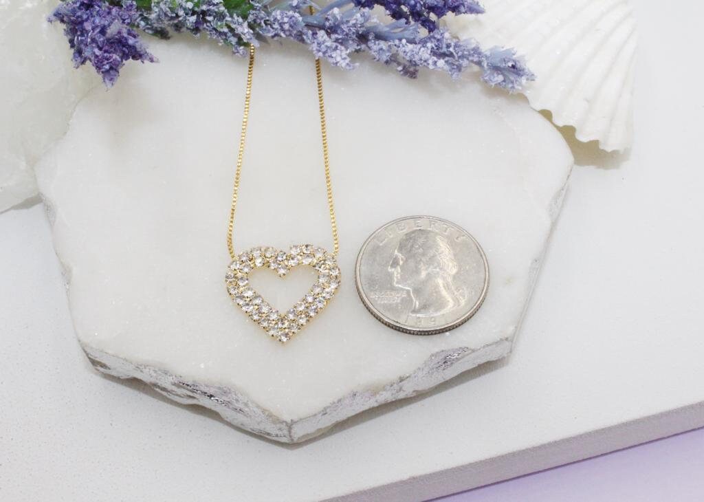Dainty Cubic Zirconia Heart Box Chain Necklace