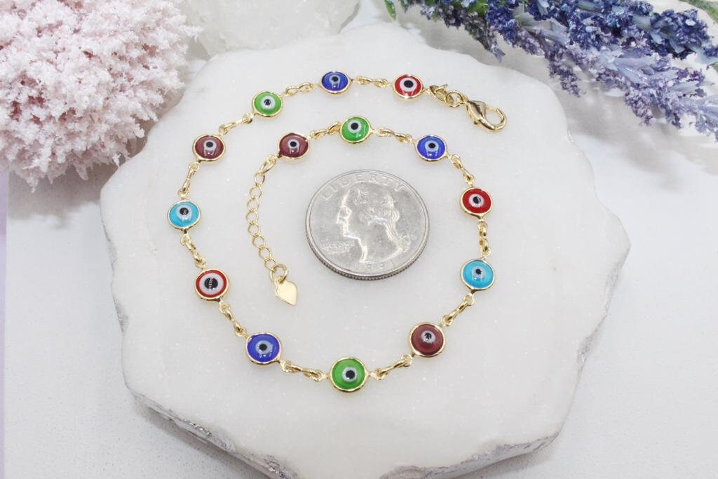 Filled Dainty Colorful Evil Eye Anklet