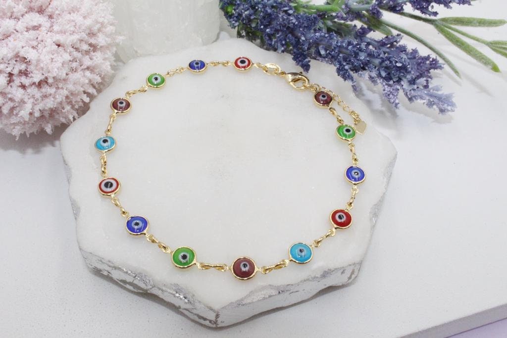 Filled Dainty Colorful Evil Eye Anklet