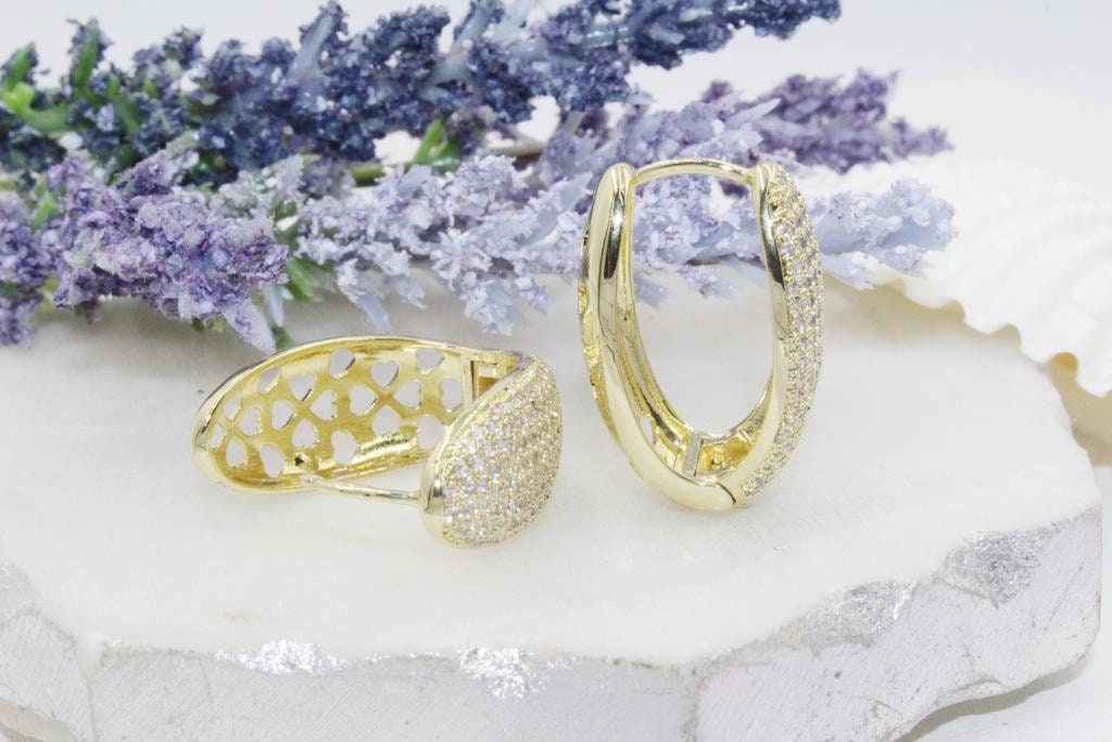 Micro Pave Cubic Zirconia Trendy Shaped Statement Huggies
