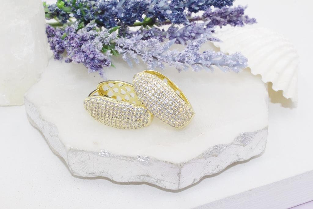 Micro Pave Cubic Zirconia Trendy Shaped Statement Huggies